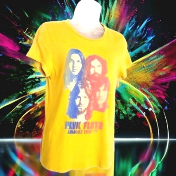PINK FLOYD Womens JUNK FOOD ANIMALS Tour graphic T shirt Gold SIZE MEDIUM Cotton - Picture 1 of 13